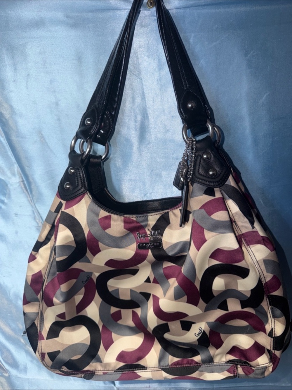 Vintage COACH MAGGIE OP ART HOBO PURPLE CHAINLINK SATCHEL HANDBAG F0967-14420 - Picture 2 of 10